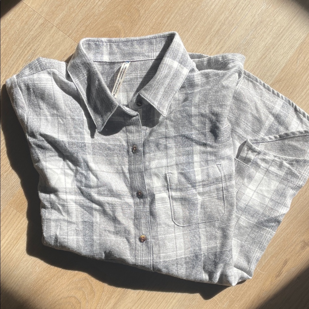 Classic Gray Plaid Button-Down Shirt - image 1